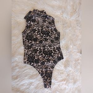 Lulu Style Spotting Black Mesh & High Nick Bodysuit Size M